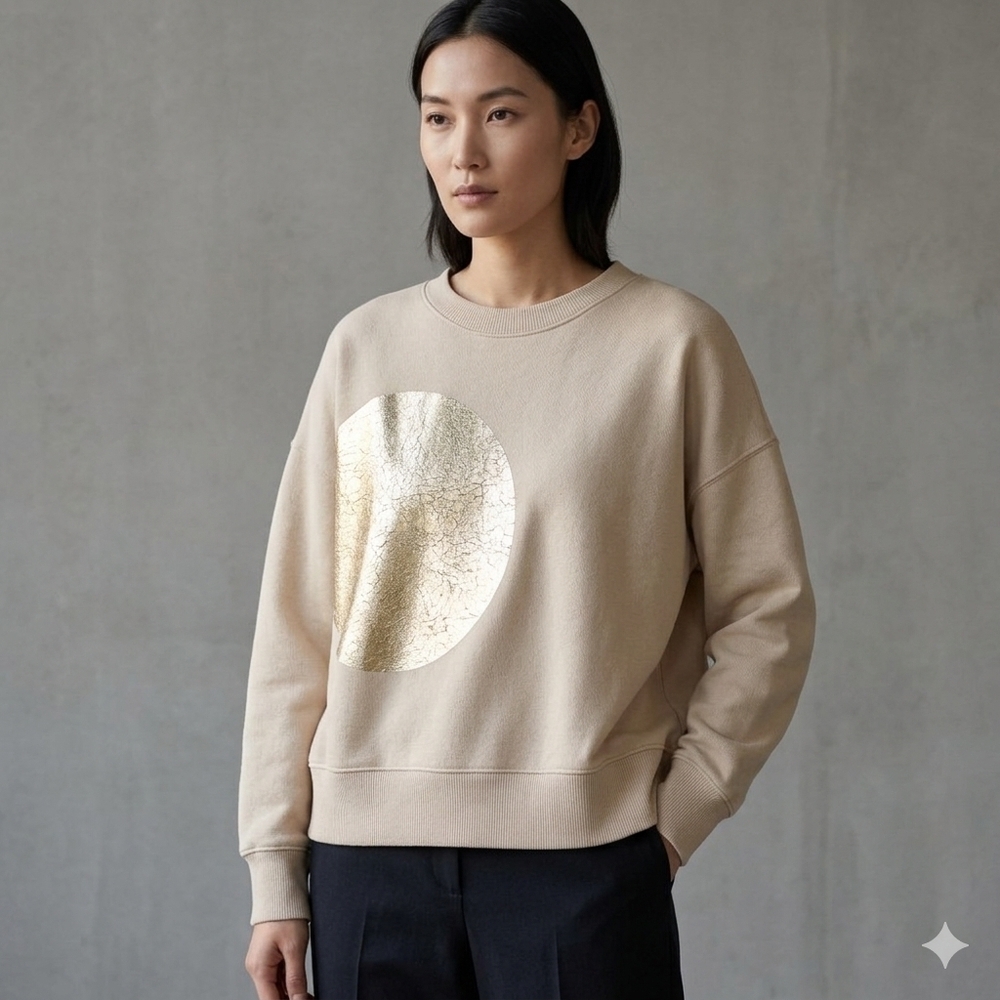 Summum Woman Gold Foil Moon Sweatshirt Size M Minimalist